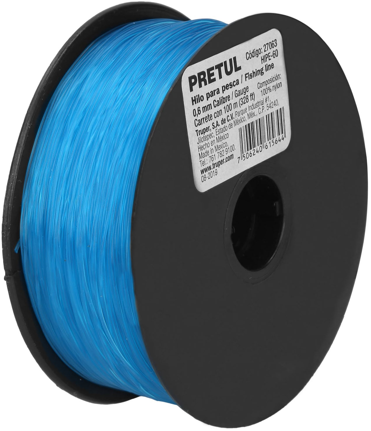 Imagen de CARRETE CON 100 MTS DE HILO PARA PESCA AZUL CALIBRE 0.60 MM PRETUL