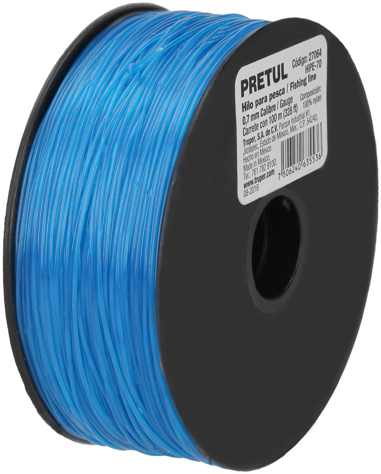 Imagen de CARRETE CON 100 MTS DE HILO PARA PESCA AZUL CALIBRE 0.70 MM PRETUL